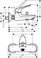 71040000 Novus Однорычажный смеситель для ванны, внешний монтаж, хром