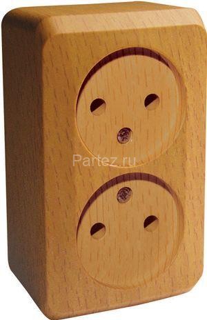 Розетка 2-м ОП Этюд Дача 16А IP20 250В без заземл. без защ. шторок бук SE PA16-005T