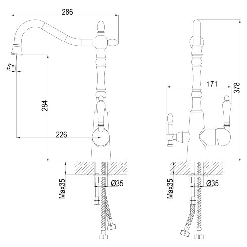 Смеситель Rossinka Z35-33 для кухни с подключением к фильтру с питьевой водой