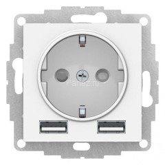 Розетка 1-м СП AtlasDesign 16А IP20 с 2-мя заряд. устройствами USB тип A+A 5В/2.4А 2х5В/1.2А механиз