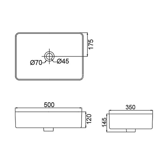 Раковина-чаша Creo Ceramique 500х350х120 накладная, прямоугольная, керамика, белый матовый (PU3500MR