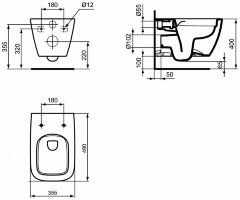 Унитаз подвесной Ideal Standard i.life S безободковый, технология RimLS+, глубокий смыв. Короткая пр