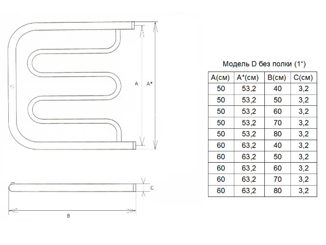 Полотенцесушитель водяной ДВИН D фокстрот 50/50 без полки, полированный (4627085890232)
