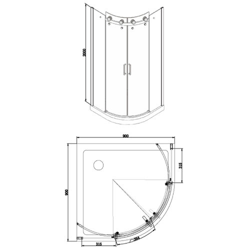 Душевое ограждение Azario OTTAWA 900х900х2000 без поддона,прозрачное стекло 8 мм, цвет профиля серебро (AZ-NKE2142 900)