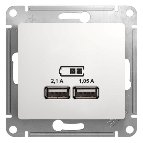 Розетка USB 2-м СП Glossa A+A 5В/2.1А 2х5В/1.05А механизм бел. SE GSL000133