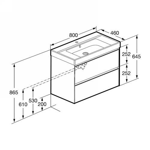 Тумба под раковину Roca Ona 800 подвесная, 2 ящика, зеленый матовый (A857630513)