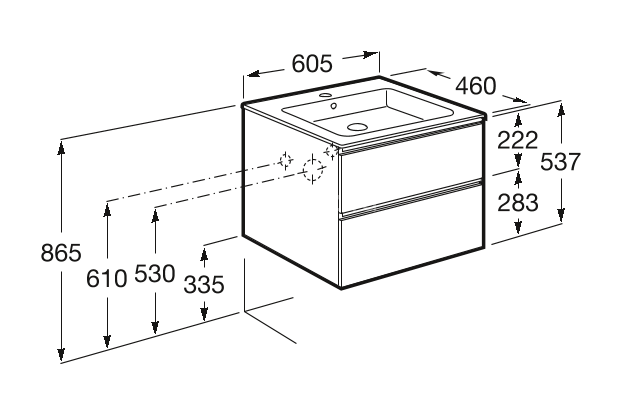 Модуль для раковины Roca THE GAP 600 мм, 2 ящика, белый глянец