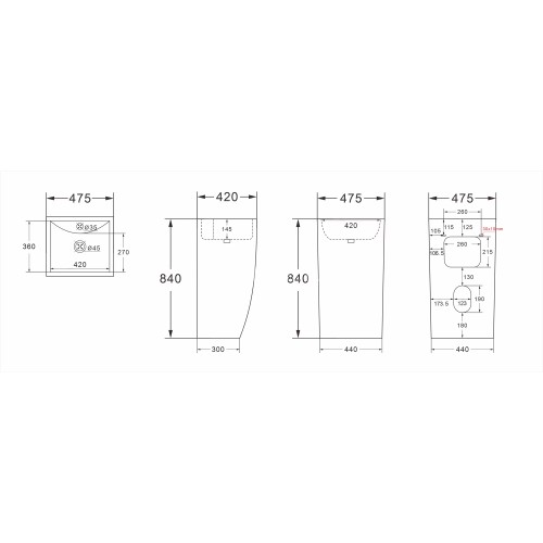 Раковина напольная Azario COMELLA 480х420х830 отдельностоящая прямоугольная, белый (AZ-314)