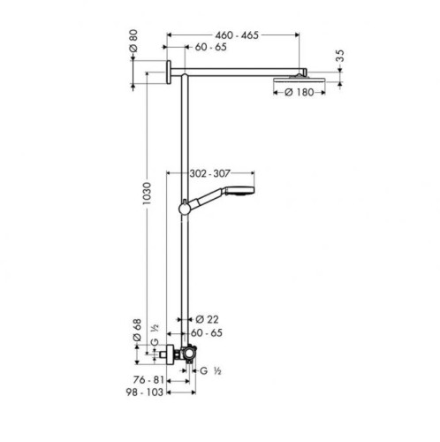 27165000 XX Raindance S Showerpipe EcoSmart 180 мм, держатель 460 мм, ½’ АКЦ!!!