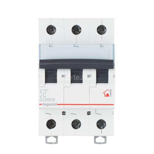 Выключатель автоматический модульный 3п C 10А 6кА TX3 6000 3мод. 400В Leg 404054