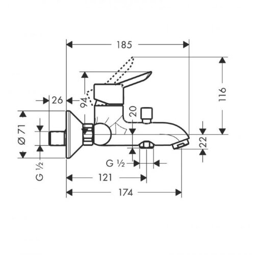 Hansgrohe 31742000 Focus S Смеситель для ванны, однорычажный, ВМ, 1/2