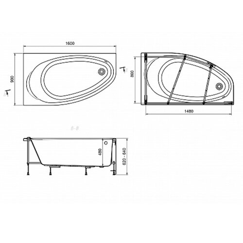 Ванна акриловая Roca CORFU 160x90 асимметричная правая белая