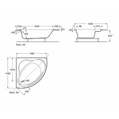 Ванна акриловая Roca Bali 145х145 угловая, белая (7.2480.6.300.1)