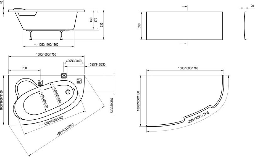 Ванна акриловая Ravak ASYMMETRIC 170x110 правая белая