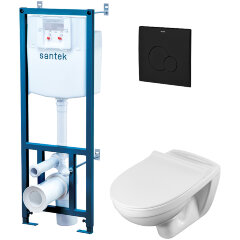 ПЭК унитаз с инсталляцией Santek Бореаль с сиденьем &quot;Микролифт&quot; и черной матовой клавишей смыва (1WH