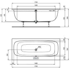 Ванна акриловая Ideal Standard i.life 1700х750х450 пристенная, встраиваемая (T476301)