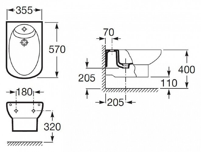 Roca DAMA SENSO Биде подвесное, 570 мм
