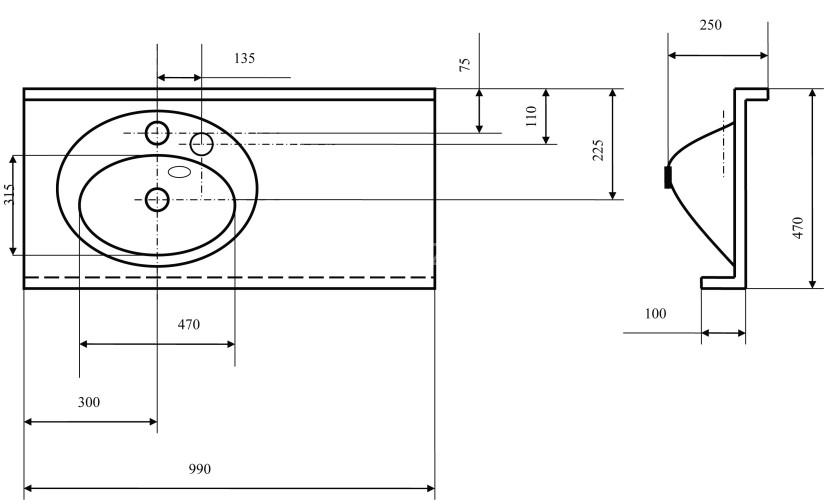 Раковина - столешнца AQUATON Отель1000, белая (1A70083NOT01R)