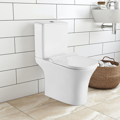 Унитаз-компакт Azario FRETTA ROUND N 340х650х770 напольный, безободковый, c быстросьемным сиденьем м