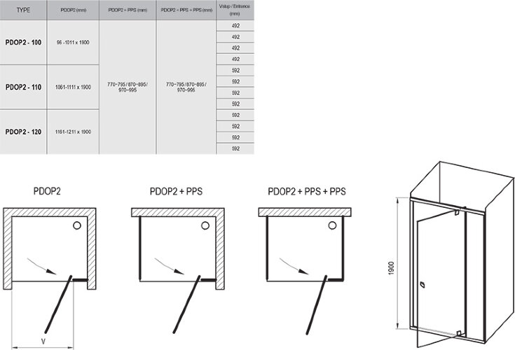 Душевая дверь Ravak Pivot распашная 120х190, толщина полотна 6мм универсальная, цвет профиля хром