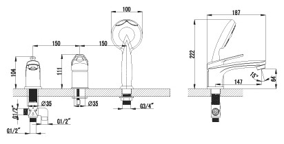 Смеситель Lemark Luna LM4145C на борт ванны