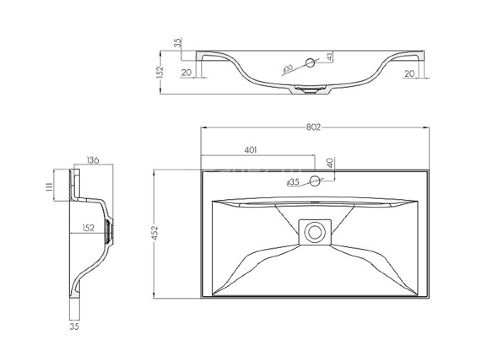 Раковина мебельная Aquaton Айрис 80 800х452х152 литьевой мрамор, белый (1A73263KAG010)
