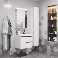 Тумба под раковину AQUATON Рене 60 подвесная Белый/Грецкий орех (1A258501NRC80)