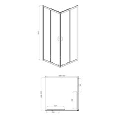 Душевое ограждение AZARIO 900х900х2000, БЕЗ ПОДДОНА, прозрачное стекло 6 мм, цвет профиля черный (AZ-ND1142 900 Black)