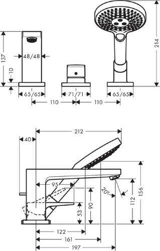 32550000 Metropol Смеситель на край ванны, на 3 отверстия (нужна СЧ 13437180)