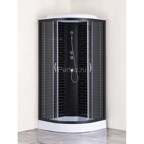 Душевая кабина Loranto 80х80х215 поддон 13см, черный кирпичный узор, прозрачное стекло 4мм, профиль черный (CS668013GB80)