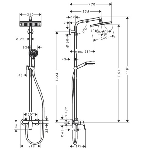 27284000 Crometta E 240 1jet Showerpipe с однорычажным смесителем