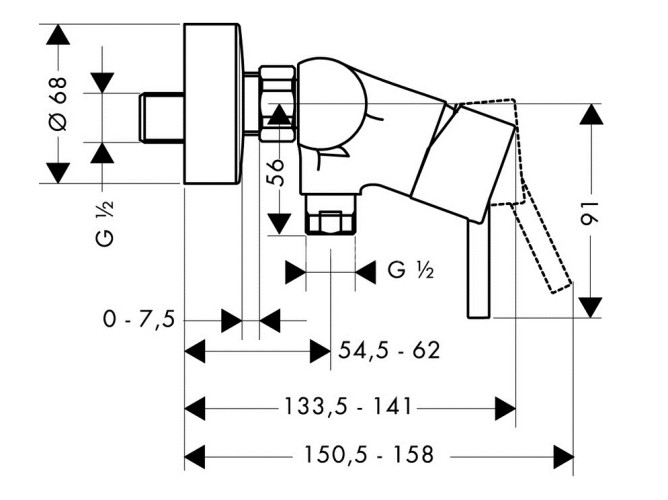 Hansgrohe 32640000 Talis Смеситель для душа, однорычажный, ВМ, 1/2