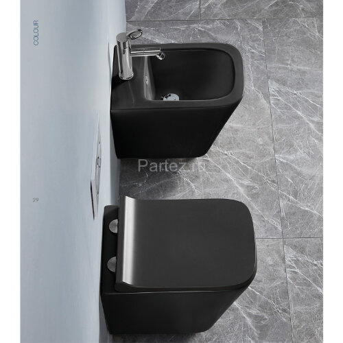 Унитаз подвесной Azario Teramo 490*340*350 безободковый, с сидением микролифт, черный матовый (AZ-05