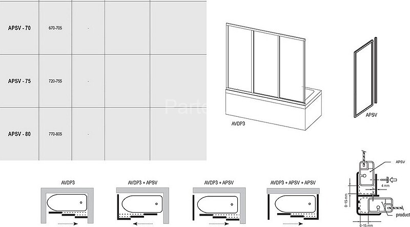 Шторка для ванны Ravak 70х137 цвет профиля сатин (95010U0241)