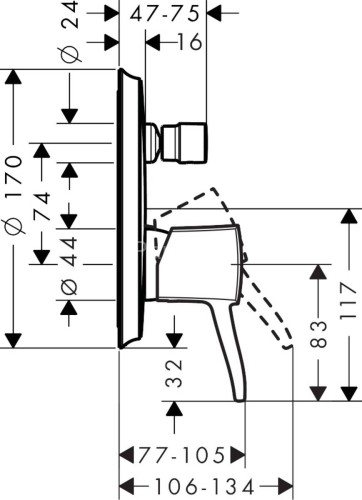 31345000 Metropol Classic Смеситель для ванны, однорычажный, с рычаговой рукояткой, СМ, хром