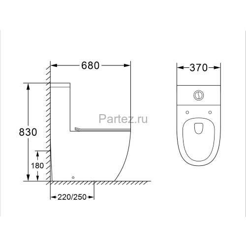 Унитаз-моноблок AZARIO MORANO 680x370х830 напольный, безободковый, в комплекте с сиденьем дюропласт 