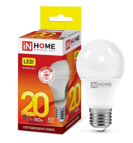 Лампа светодиодная LED-A60-VC 20Вт грушевидная 3000К тепл. бел. E27 1900лм 230В IN HOME 469061202029