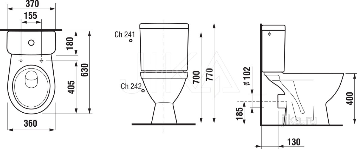 Унитаз-компакт JICA LYRA PLUS 360x630x770 напольный, горизонтальный выпуск, нижний подвод воды, монт