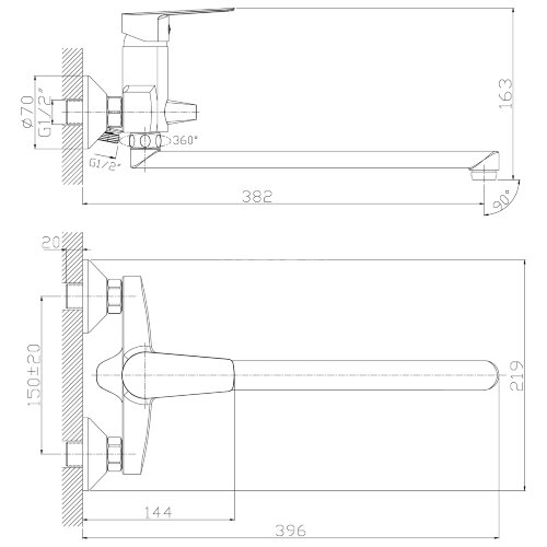 Смеситель Rossinka S35-33 для ванны универсальный