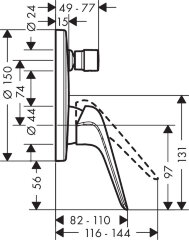 71045000 Novus Однорычажный смеситель для ванны, скрытый монтаж, хром
