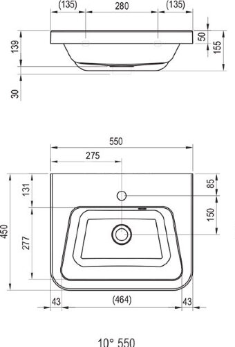 Раковина Ravak 550, белая (XJI01155000)