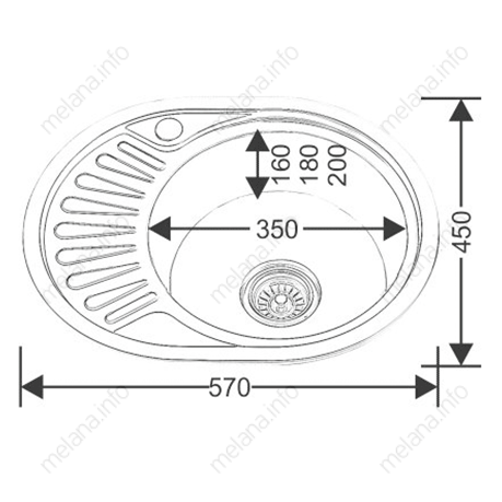 Мойка 5745 U MELANA 0,6/160 ДЕКОР врезная овальная с сифоном (119D ta *15)