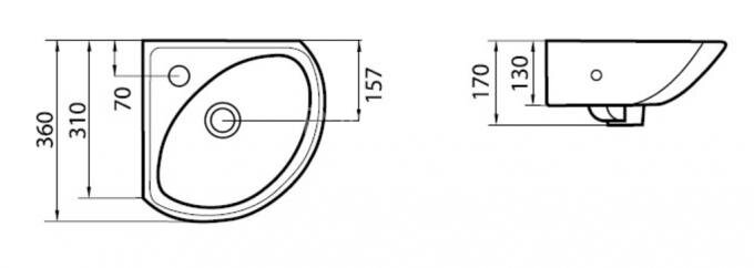 Раковина Sanita Веер 36, угловая, белая (VERSAWB01)