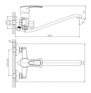 Смеситель Rossinka T40-34 для ванны универсальный с S-образным изливом