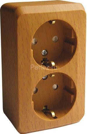 Розетка 2-м ОП Этюд Дача 16А IP20 250В с заземл. защ. шторки бук SE PA16-008T