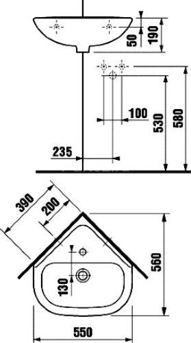 Раковина угловая JIKA Z_DEEP BY 550 мм, белая (8.1661.4.000.104.1)