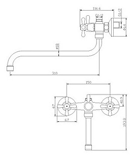 Смеситель Rossinka Y02-82 для ванны универсальный
