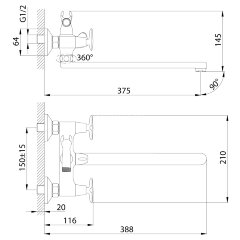 Смеситель Rossinka RS41-84 для ванны универсальный