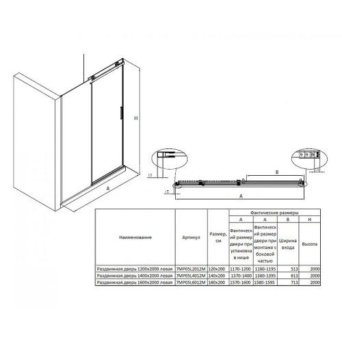 Душевая дверь Roca AREA раздвижная 140х200, толщина полотна 8мм левая, цвет профиля хром