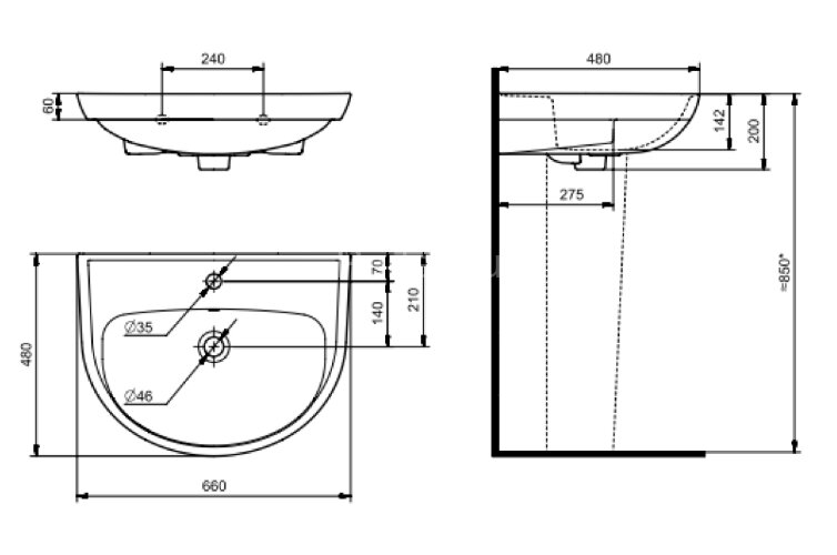 Раковина подвесная Santeri Прайм-65 660х480х142 с переливом, белая (1.3117.6.S00.11B.0)
